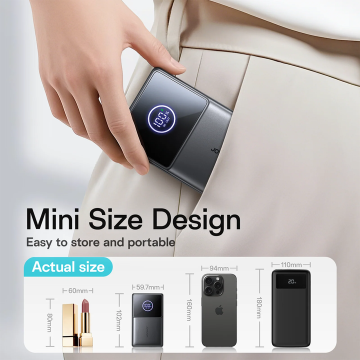 Joyroom 10000mAh\22.5W Mini Power Bank with Fast Charging & Built-in Retractable Cable