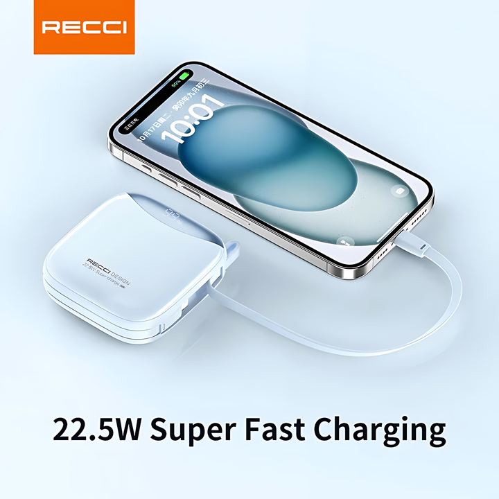 Recci Stylish Power Bank Fast Charging with Dual Cable 10000mAh