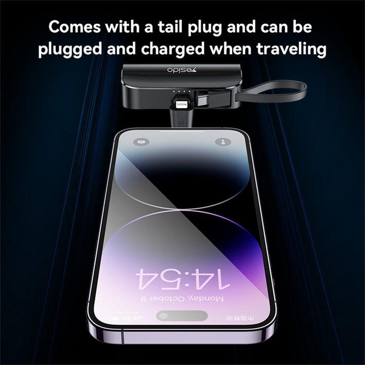 Yesido 5000mAh Super Mini Power Bank with Built-in USB-C & USB Plug