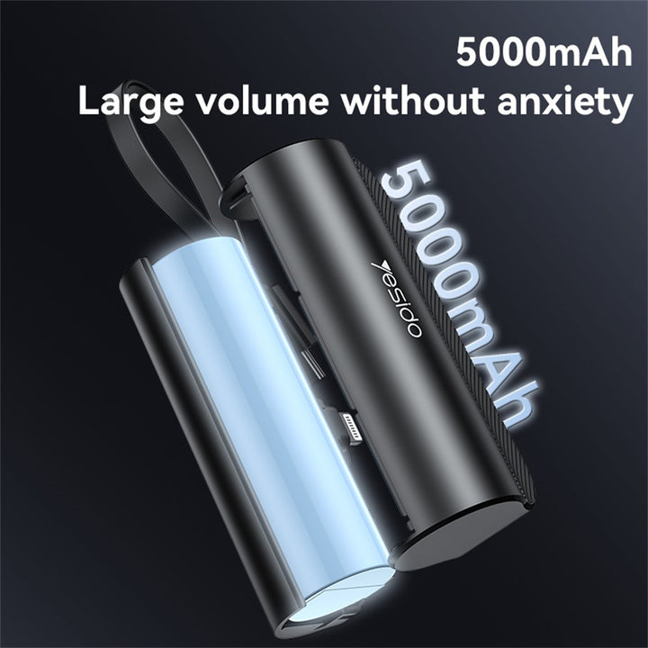 Yesido 5000mAh Super Mini Power Bank with Built-in USB-C & USB Plug
