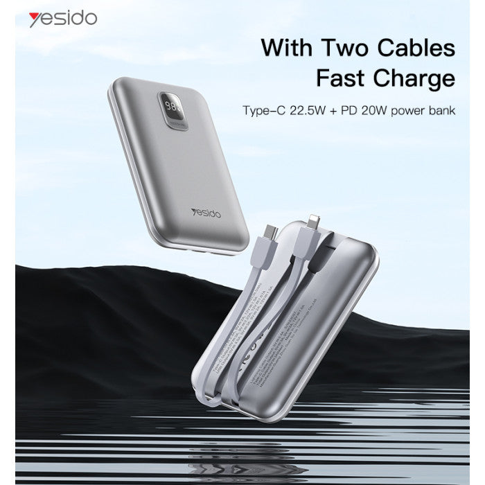 Yesido 10000mAh \ 22.5W Fast Charging Power Bank with Built-in HD Cable