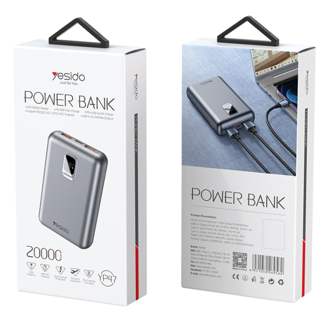 Yesido 20000mAh \ 22.5W Power Bank with LED Display Fast Charging
