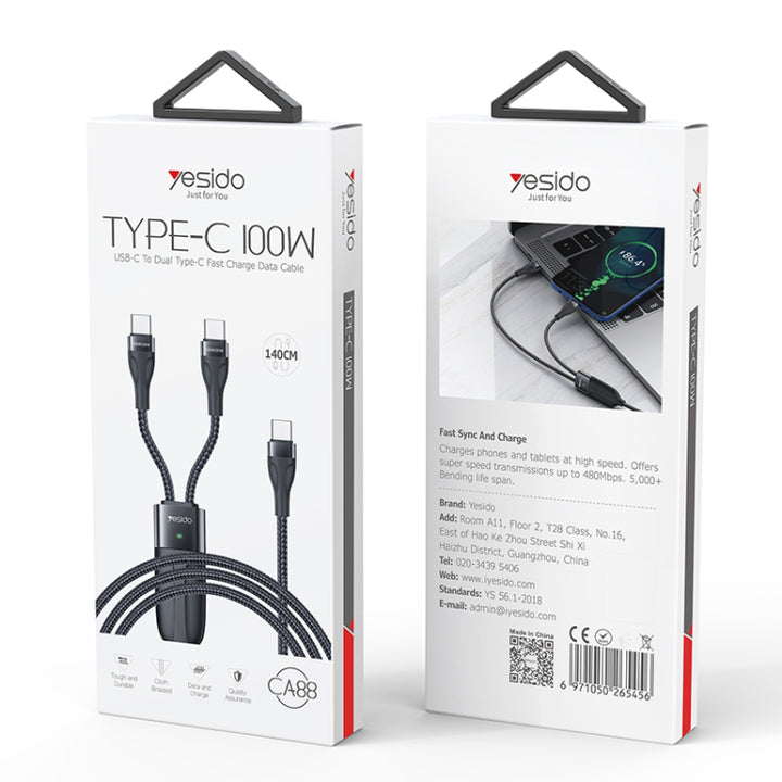 Yesido 2 In 1 Type-C  Fast Charging Cable 100W