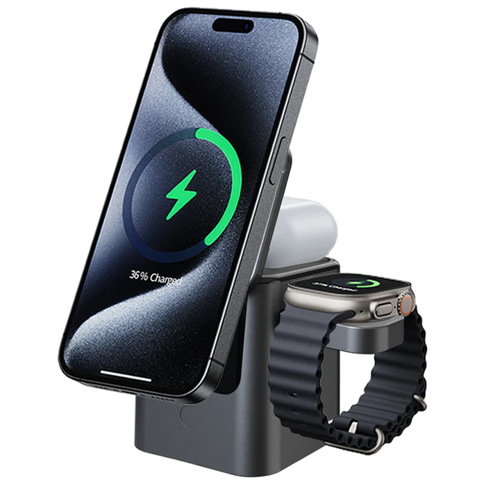 3-in-1 Magnetic Wireless Hidden Charger – Foldable Fast Charging Station